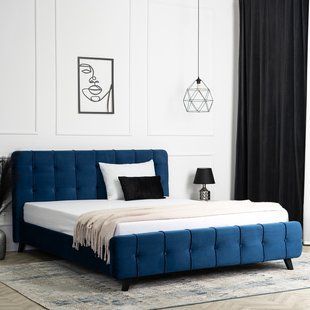 Ліжко двоспальне оксамитове MEBEL ELITE LINO Velvet 160x200 см Синій