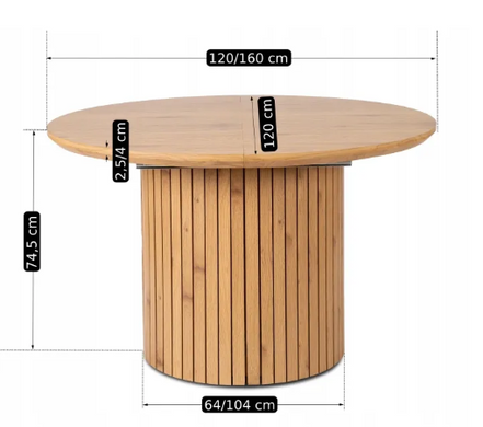 Стіл круглий розкладний MEBEL ELITE CHARLES 120-160х120 см Дуб