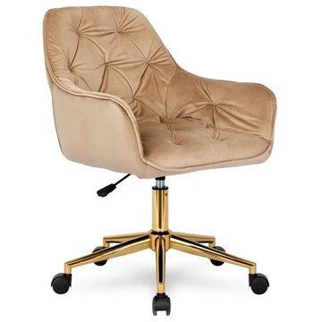 Кресло офисное поворотное бархатный MEBEL ELITE MILAN Velvet Бежевый / Золотой