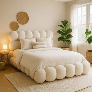 Кровать MEBEL ELITE ANKARA Boucle 160x200 см Кремовая