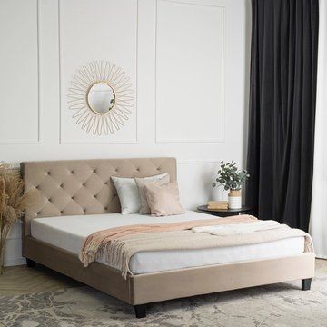 Кровать MEBEL ELITE QUEEN Welur 160x200 см Бежевый