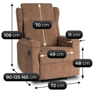 Крісло м'яке розкладне масажне з реклайнером MEBEL ELITE SEBASTIAN Velvet Коричневий