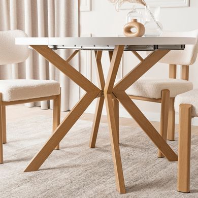 Стол раскладной круглый MEBEL ELITE LUKAS 100-250х100 см Белый/Дерево