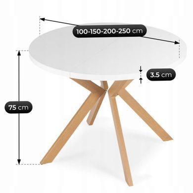 Стол раскладной круглый MEBEL ELITE LUKAS 100-250х100 см Белый/Дерево
