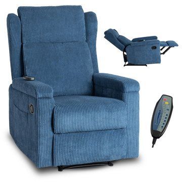 Кресло мягкое раскладное массажное с реклайнером MEBEL ELITE SEBASTIAN Velvet Синий