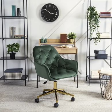 Кресло офисное поворотное бархатный MEBEL ELITE MILAN Velvet Зелёный / Золотой