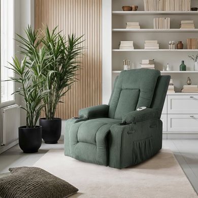 Кресло мягкое раскладное массажное с реклайнером MEBEL ELITE BOX Velvet Зеленый