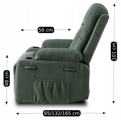 Кресло мягкое раскладное массажное с реклайнером MEBEL ELITE BOX Velvet Зеленый