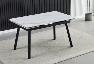 Стол INTARSIO MADRID CERAMIC 140(200)*85 белый глянец/черный каркас