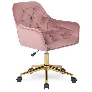 Кресло офисное поворотное бархатный MEBEL ELITE MILAN Velvet Розовый / Золотой