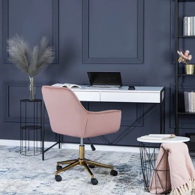 Крісло офісне обертове оксамитовий MEBEL ELITE MILAN Velvet Рожевий / Золотий