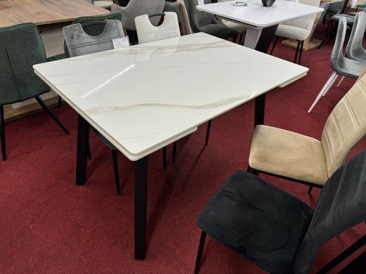 Стол INTARSIO MADRID CERAMIC 140(200)*85 белый глянец/черный каркас