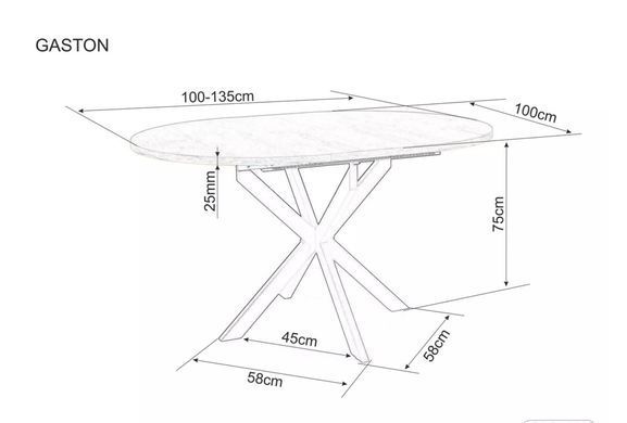 Стол раскладной Gaston Ceramic 100(135)x100 см Белый/Черный SIGNAL