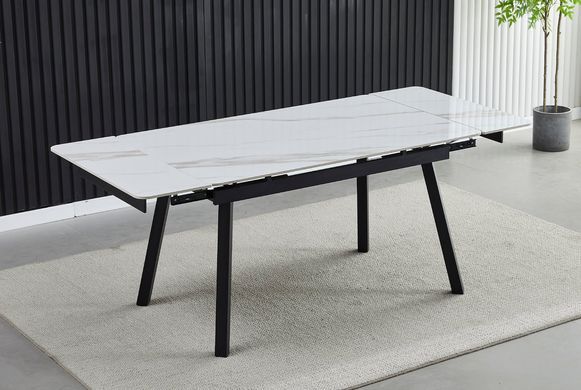 Стол INTARSIO MADRID CERAMIC 140(200)*85 белый глянец/черный каркас