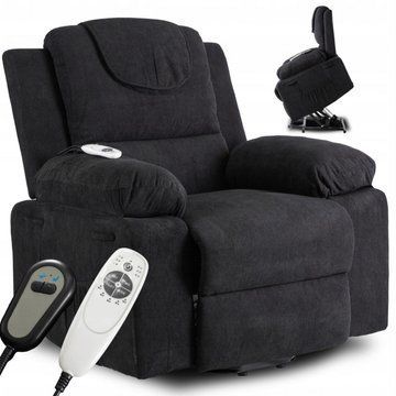 Кресло мягкое раскладное массажное с реклайнером MEBEL ELITE FENIX Velvet Черный