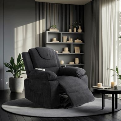 Кресло мягкое раскладное массажное с реклайнером MEBEL ELITE FENIX Velvet Черный
