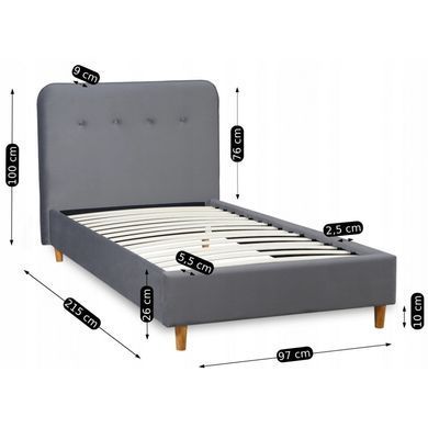 Ліжко MEBEL ELITE DENNIS Welur 90x200 см Темно-сірий