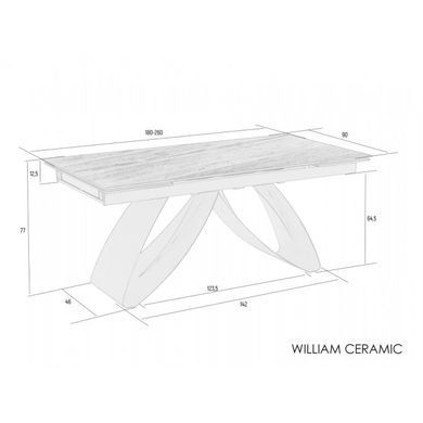 Стіл INTARSIO розкладний WILLIAM CERAMIC 180(260)*90 Піщаний Камінь Мат/Чорний