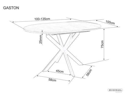 Стіл розкладний Gaston Ceramic 100(135)x100 см Сірий / Чорний SIGNAL