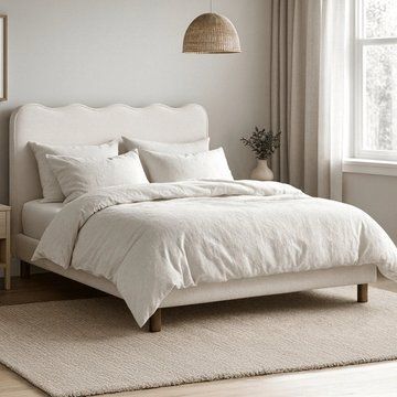 Кровать MEBEL ELITE IZMIR Boucle 160x200 см Кремовая