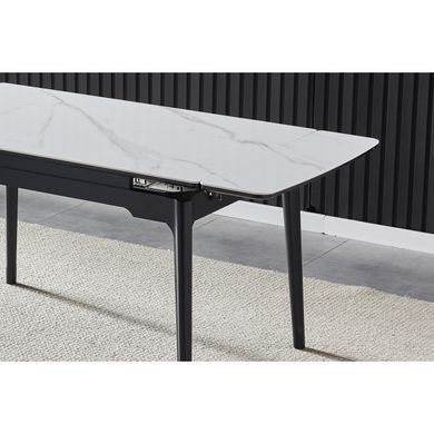 Стол INTARSIO BONN CERAMIC 130(180)*80 белый глянец/черный каркас