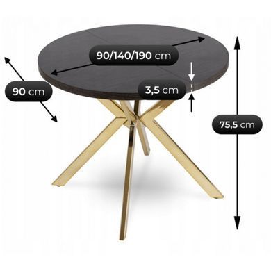 Раскладной обеденный стол MEBEL ELITE LUGO 90(190)* 76 см Черный/Золото