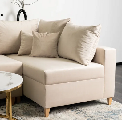 Кутовий диван оксамитовий MEBEL ELITE MARKUS Velvet 238 см бежевий (правий)