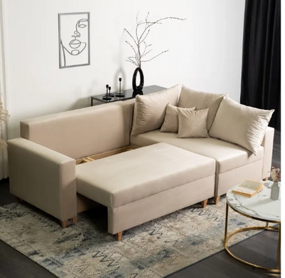 Кутовий диван оксамитовий MEBEL ELITE MARKUS Velvet 238 см бежевий (правий)