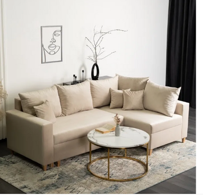 Кутовий диван оксамитовий MEBEL ELITE MARKUS Velvet 238 см бежевий (правий)