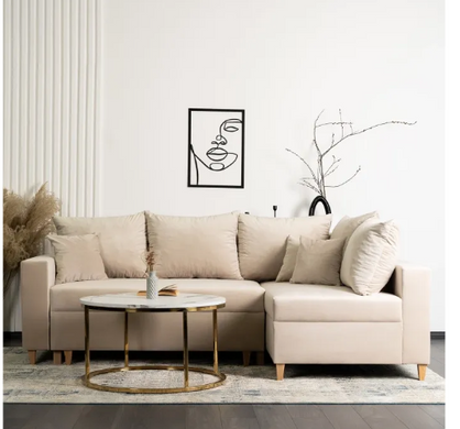 Кутовий диван оксамитовий MEBEL ELITE MARKUS Velvet 238 см бежевий (правий)