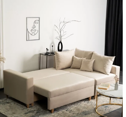 Кутовий диван оксамитовий MEBEL ELITE MARKUS Velvet 238 см бежевий (правий)