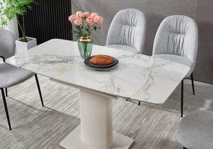 Стіл FERRAGAMO CERAMIC 95(135)*72 білий позолочений глянець/кашемір