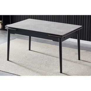Стол INTARSIO BONN II CERAMIC 140(200)*90 серый глянец/черный каркас