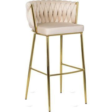 Барный стул бархатный MEBEL ELITE FLORES 2 Velvet кремовый / золотой