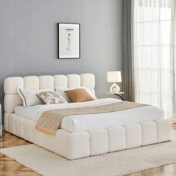 Кровать MEBEL ELITE MURACJA Boucle 160x200 см Кремовая