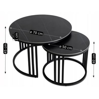 Комплект журнальных столов MEBEL ELITE JERRY Marmur 70*70 см Черный