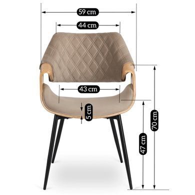 Стілець оксамитовий MEBEL ELITE DAKOTA велюр Бежевий / Золотий дуб