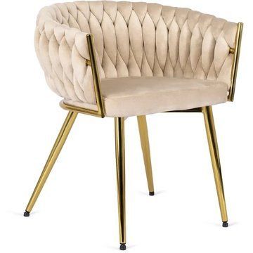 Стілець оксамитовий MEBEL ELITE CAPRI Velvet Кремовий / Золотий