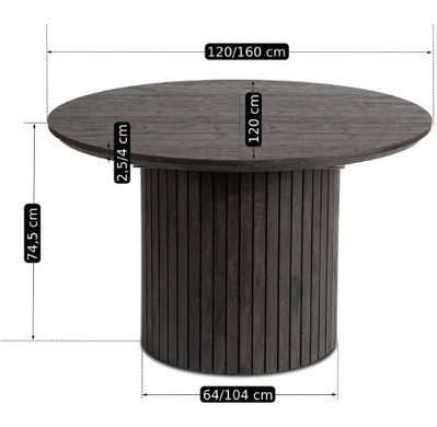 Стіл круглий розкладний MEBEL ELITE CHARLES 120-160х120 см Чорний