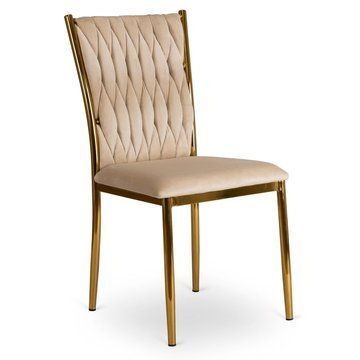 Стілець оксамитовий MEBEL ELITE DAN Velvet Кремовий / Золотий