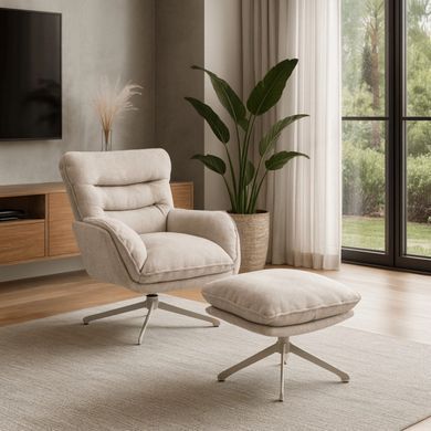 Крісло м'яке поворотне з підставкою MEBEL ELITE PASADENA Кремовий