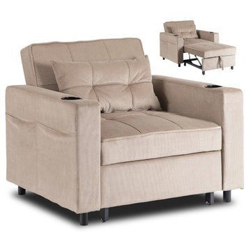 Кресло мягкое раскладное MEBEL ELITE SOLOR Velvet Бежевый