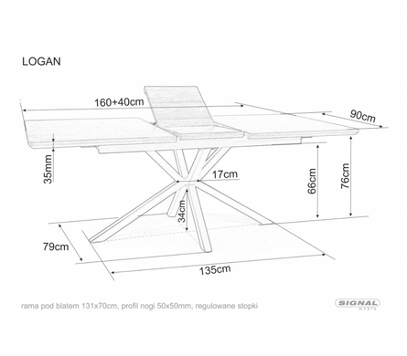 Стіл Logan Ceramic 160(200)x90 см Білий Мат / Чорний Мат SIGNAL