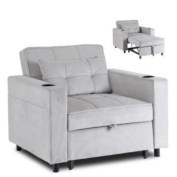 Кресло мягкое раскладное MEBEL ELITE SOLOR Velvet Серый