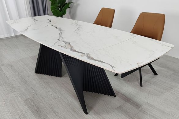Стол INTARSIO EDMUND CERAMIC 160(240)*90 Белый мат/Черный