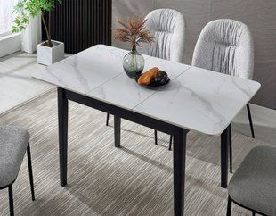 Стіл TALLINN CERAMIC 90(120)*70 білий/чорний каркас