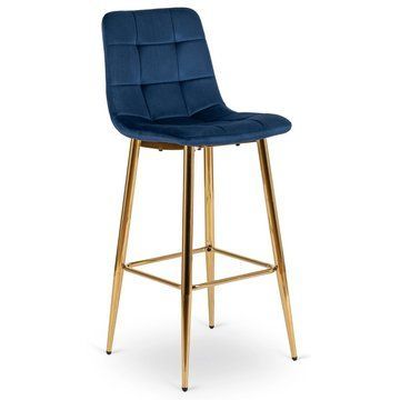Барный стул бархатный MEBEL ELITE ARIEL Ecru Velvet Синий / Золотой