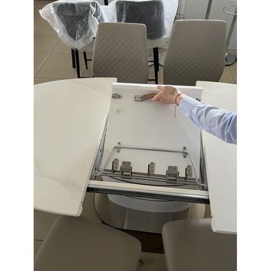 Стол SANREMO CERAMIC 160(200)*90 белый эффект мрамора/белый глянец