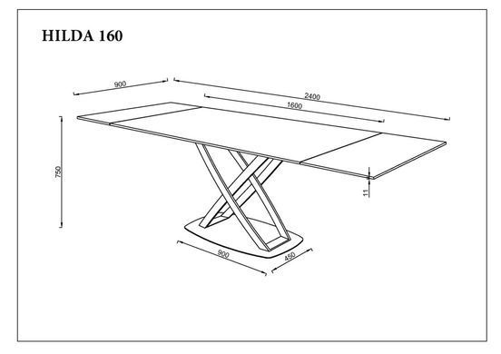 Стіл INTARSIO HILDA CERAMIC 160(240)*90 Білий мат/Чорний