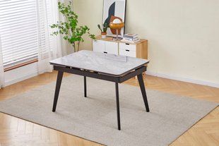 Стол INTARSIO OSLO CERAMIC 120(180)*80 серый глянец/черный каркас